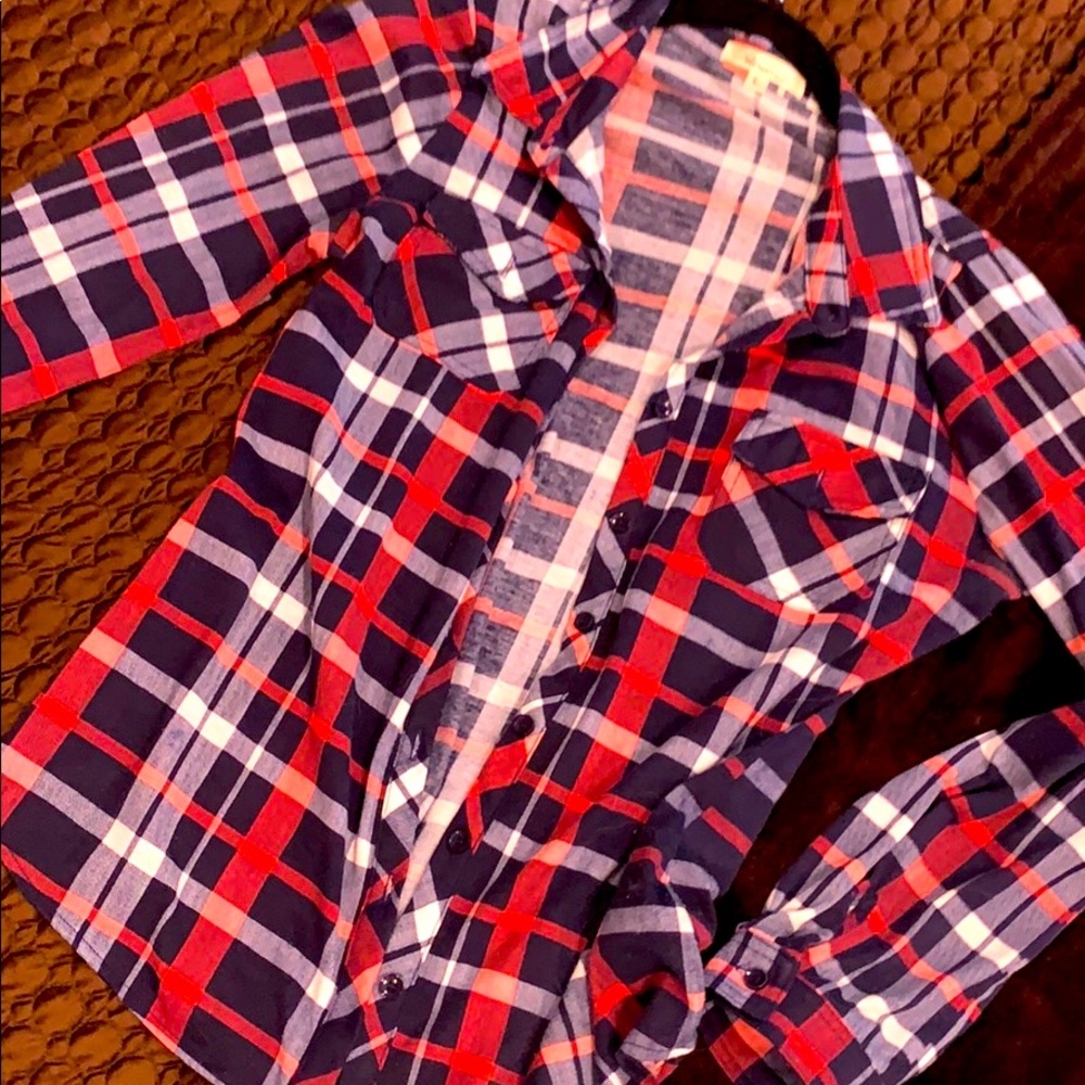 Red, white, blue button up
